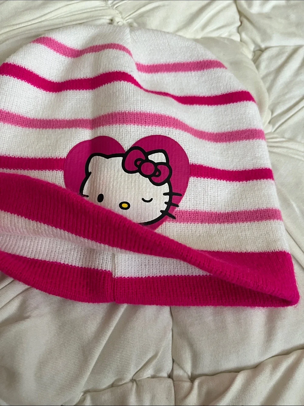 Hello Kitty White and Hot Pink Striped Beanie🩷🤍